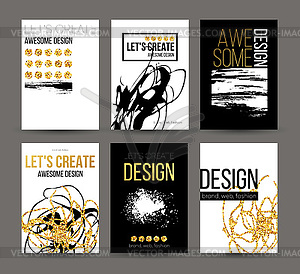 Set of brochures with golden hand-drawn design - color vector clipart