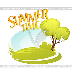 Cartoon Summer Landscape Background. Summer tree - vector image