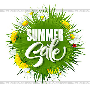 Summer sale lettering background with summer green - vector image