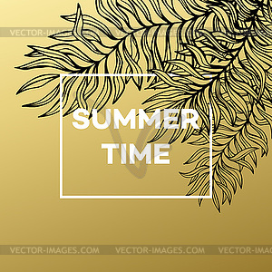 Summer tropical background of palm leaves and golde - vector image
