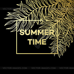 Summer tropical background of palm leaves and golde - royalty-free vector image