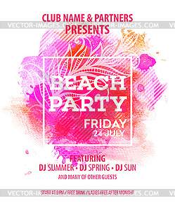 Hello Summer Beach Party Flyer. Design - vector clip art