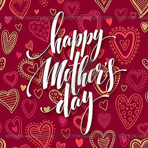 Mothers day lettering card with red seamless - vector clipart