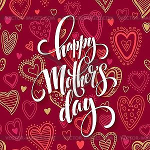 Mothers day lettering card with red seamless - vector clipart