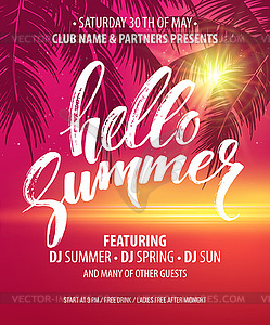 Hello Summer Party Flyer. Design - vector clipart