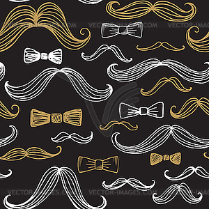 Bow Tie and Moustache Seamless Pattern - vector clipart