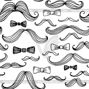 Bow Tie and Moustache Seamless Pattern - vector image