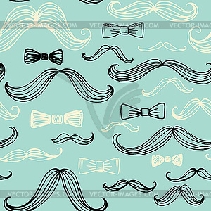 Bow Tie and Moustache Seamless Pattern - vector image