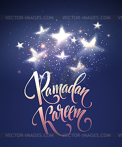 Ramadan Kareem greeting lettering card with moon an - vector image