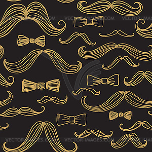 Bow Tie and Moustache Seamless Pattern - color vector clipart