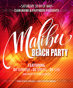 Malibu Beach Party постер. Тропический фон - изображение в векторном виде