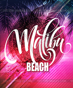 Malibu California handwriting lettering on palm lea - vector EPS clipart