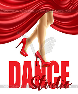 Poster for dance studio with female legs in red - vector EPS clipart