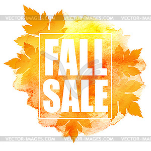 Fall sale poster with colorful watercolor leaves - vector clip art