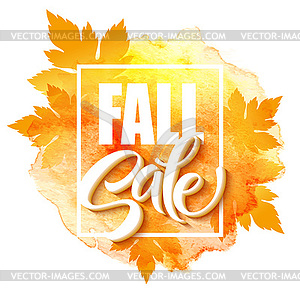 Fall sale poster with colorful watercolor leaves - vector clipart / vector image