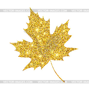 Golden glitter textured fall leaf. Autumn gold - vector clip art