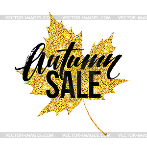 Autumn hand written lettering. Golden, black and - color vector clipart