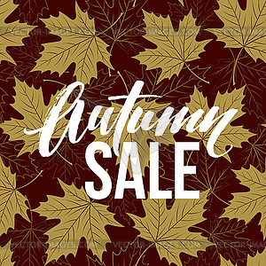 Autumn hand written lettering. Golden, black and - vector image