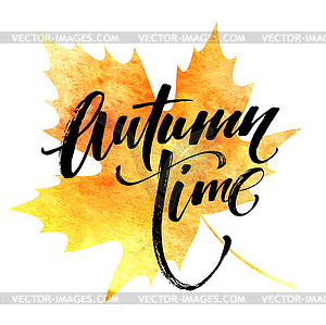 Fall time poster with colorful watercolor leaves - royalty-free vector clipart