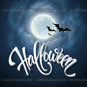 Halloween design with full moon with blue sky - vector clip art