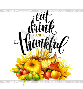 Thanksgiving cornucopia full of harvest fruits and - vector clipart