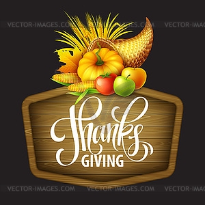 Thanksgiving cornucopia full of harvest fruits and - vector image