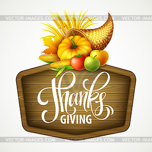 Thanksgiving cornucopia full of harvest fruits and - vector image