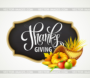 Thanksgiving cornucopia full of harvest fruits and - vector image