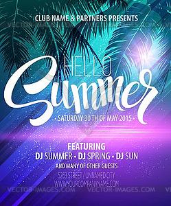 Hello Summer Beach Party Flyer. Design - vector image