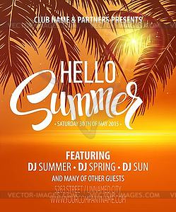 Hello Summer Beach Party Flyer. Design - vector clipart