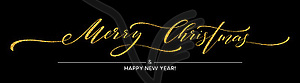 Gold glitter Merry Christmas lettering design. - vector image