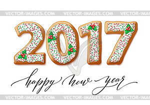 New Year 2017 in shape of gingerbread number as - vector image