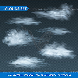 Transparent clouds realistic set on transparence - vector clipart