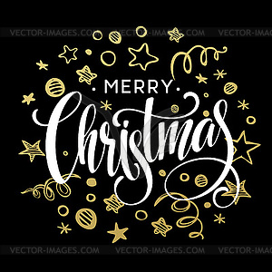 Christmas card with sketch elements. Golden, black - vector clipart