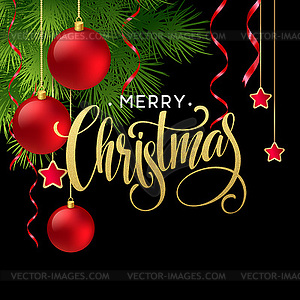 Christmas Tree Branches Border with handwriting - vector clipart