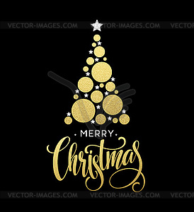 Golden Christmas tree made with glittering circle - vector image