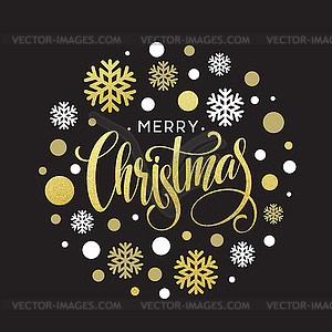 Merry Christmas gold glittering lettering design - vector image