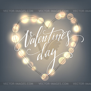 Valentines Day card with Glowing lights heart - vector clipart