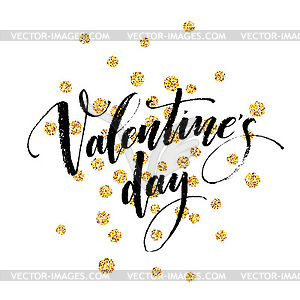 Happy Valentines Day hand lettering, with golden - vector clipart / vector image