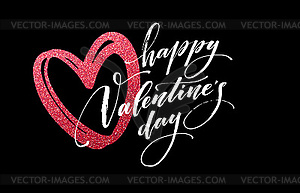 Happy Valentines Day hand lettering, with golden - vector image