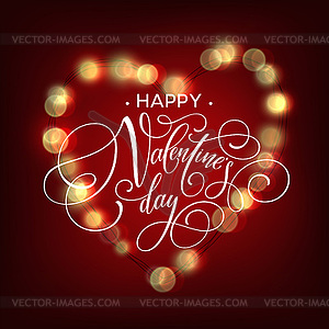 Valentines Day card with Glowing lights heart - vector image