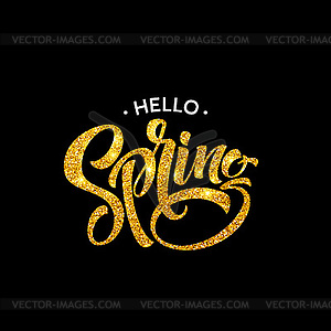 Glittering Hello spring handwritten calligraphy - vector image