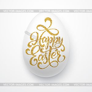 Пасхальное яйцо с праздником приветствия Золотой буквами. - изображение в векторе