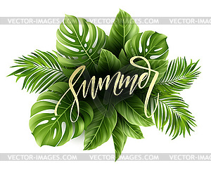 Летний плакат с тропическими пальмовыми листьев и - стоковый клипарт