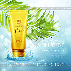 Sun protection cosmetic products design template - vector image