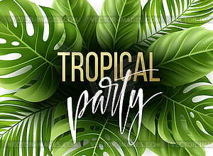 Summer tropical leaf background with exotic palm - vector clipart