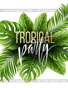 Summer tropical leaf background with exotic palm - vector image