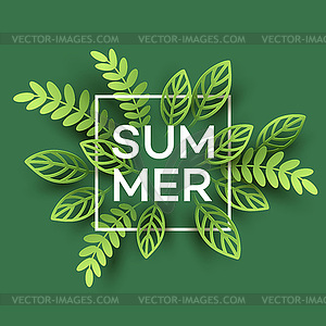 Summer Tropical Leaf. стиль вырезать из бумаги - векторное изображение клипарта