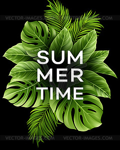 Summer poster with tropical palm leaf  - vector image