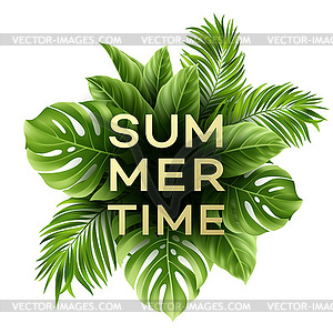 Summer poster with tropical palm leaf  - vector clipart